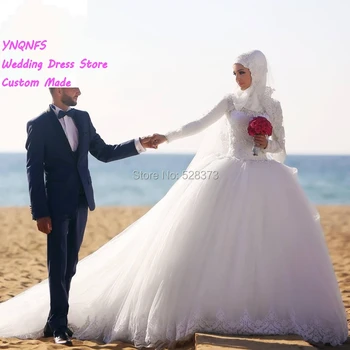 YNQNFS MW3 Robe de Mariee Dugun Elbisesi Abiye Принцеса Бална Рокля С Дълги Ръкави Турция Арабски Мюсюлманин. → Сватбена Рокля 2019