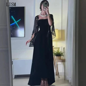 Елегантни черни рокли за бала рокля без презрамки от шифон с ниско и високо деколте, вечерни рокли за посетителите от Саудитска Арабия, дамски дрехи 2023 година