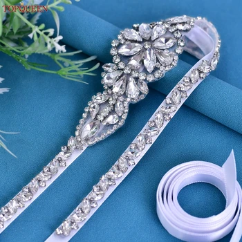 TOPQUEEN Сребърен сватбен колан с кристали Аксесоари за сватбена рокля За бала Женски колан с аппликацией ръчно изработени S489
