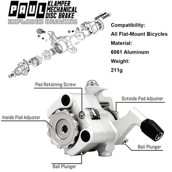 Апарати от алуминиева сплав Paul Component KLAMPER за планински велосипед с къса тракшън, предните и задните апарати, дискови спирачки за автомобилния велосипеди