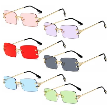 Тонирани Реколта Ретро Правоъгълни Слънчеви очила, Прозрачни Правоъгълни Очила Без Рамки Квадратни Очила