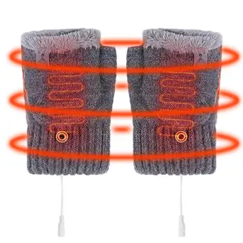 Зимни ръкавици с топъл, зареждащи се чрез USB Електрически ръкавици, Дамски ръкавици без пръсти с двустранен топъл, мек дамски ръкавици с електрически отопляеми за