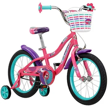 Детски велосипед Jasmine с тренировочными колела са 16-инчови колела, За момчета и момичета от 3 до 5 години, Кошница, Стойка и Ръчни спирачки