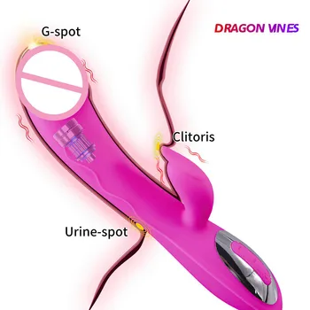 Двоен вибратор точка G за стимулиране на женското клитора, вибриращ вибратор с зайче, Анален вагинален масаж, силиконови еротични секс-играчки за възрастни