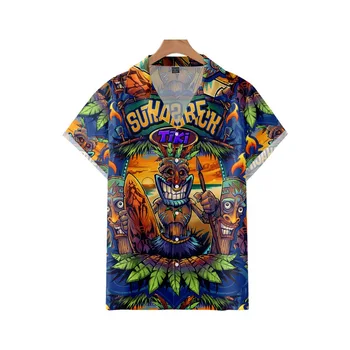 Мъжки модни върхове Harajuku Hawaii 2022, градинска облекло в стил хип-хоп, летни ризи с копчета с къс ръкав
