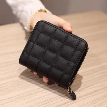 Обикновен Луксозен женски малък портфейл от изкуствена кожа, брендовый чантата си, клетчатая къс модерна чанта за карти, дамски дизайнерски портфейли-картодържатели