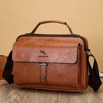 Ежедневни реколта мъжка чанта през рамо кожена Бизнес чанта-месинджър Модерна мъжка чанта с голям капацитет през рамо
