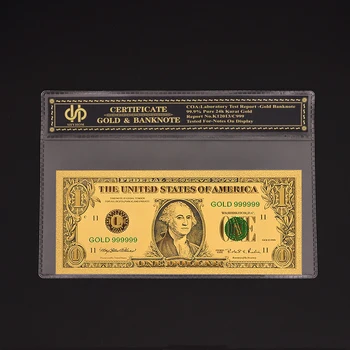 Бележката на американския цвят от злато за 1 долар, световна банкноти, златна 999999 UNC, колекция от банкноти