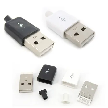 10шт USB Type A Штекерный 4-Пинов Штекерный Конектор сам Контакт С Черно-Бяла Пластмасова Капачка USB 2.0 Type-A За Запояване си САМ 