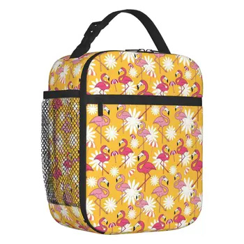Случайна чанта за обяд с участието на фламинго и цветове за къмпинг, за пътуване, фланец хладилник, термобокс за bento за жени и деца