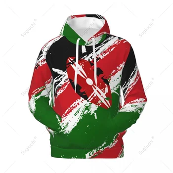 Hoody цвета на знамето на Кения Унисекс 3D, Мъжки и Дамски hoody Harajuku, Пуловер, Блузи, Полиестер, Ежедневни
