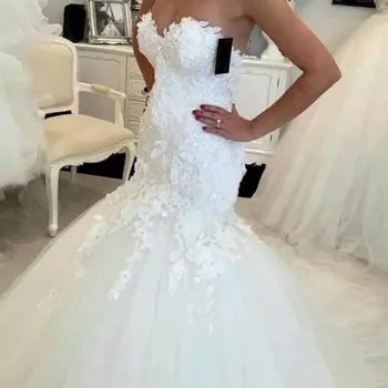 Елегантна сватбена рокля на Русалка във формата на сърце 2022 Vestidos De Новия С Хубави Апликации От Тюл Вечерни Сватбени рокли Suknia Slubna