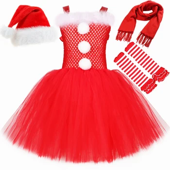 Коледен костюм на Дядо Коледа за малките момичета, рокля на принцеса-пакет за коледно парти за малки момичета, червена детска коледна коледно облекло, екипировки