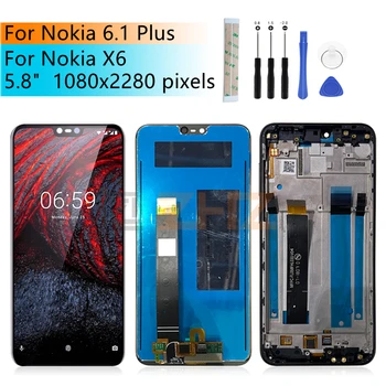 За Nokia X6 LCD сензорен дисплей, дигитайзер, възли за Nokia 6.1 Plus, резервни части за ремонт на дисплея 5.8 
