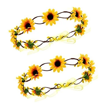 2X есенни аксесоари за коса с цвете корона във формата на слънчоглед, Сватбена тиара, празнични прически с подсолнухом, аксесоари за коса