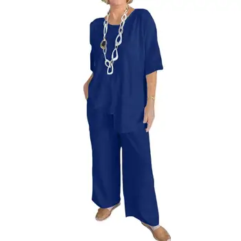 Комплект topa с грешен подолом, стилен комплект от 2 теми, тениска свободно размери, широки панталони за удобни летни дрехи за дома за самотни майки
