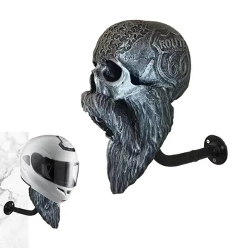 Стенен държач мотоциклетни каски с черепа, притежателят на каски с черепа, стенни закачалка, изделия от смола, декоративен държач каски с черепа