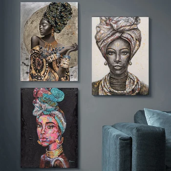 Африканска негърка Картина върху платно Етнически художествен плакат за декорация на хола Начало декор на стените Декоративни картини Живопис