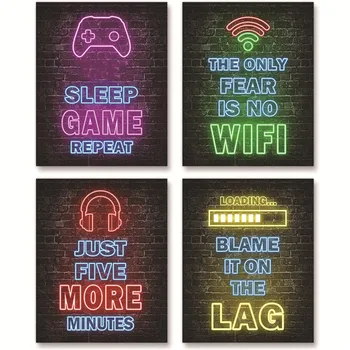 Sleep Game Repeat Gaming Wall Art Плакат Щампи Геймър Платно Картина На Платно За Детска Стая За Момчета Украса Игри Стая