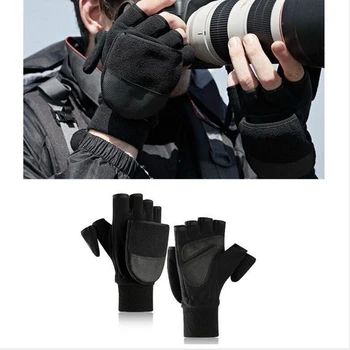 Зимните сгъваеми черни ръкавици за риболов с полупальцами, мини, дишащи, фотография, Спортни Топли ръкавици на открито