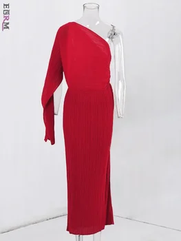 Елегантна плиссированное рокля EGRM за жени На едно рамо, обикновена Тънка вечерни дълги рокли за партита 2024, новата Пролетно облекло 9ER1360