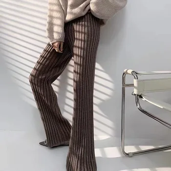 Елегантни дамски трикотажни панталони в рубчик Y2K, шикозни есенни и зимни разтеглив на живо спортни панталони с висока талия, дълги панталони, градинска облекло
