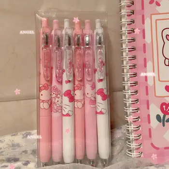 Комплект от 4 теми Sanrio Гел химикалки Hello Kitty, канцеларски материали за момичета, писалка за съраунд пресоване, розова студентски дръжка, ученически пособия