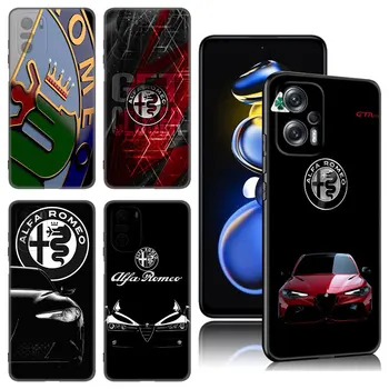 Луксозен Alfa Romeo Черен Силиконов Калъф За Телефон Xiaomi POCO X3 X4 NFC F5 M3 M4 M6 X5 X6 Pro F3 F4 GT 5G C55 C65 M5
