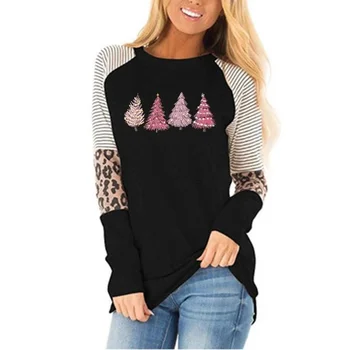 Модерни дневни върхове 2022, Секси тениска с принтом дърво с дълъг ръкав, Есенно-зимния женски Коледен пуловер, Елегантни блузи, тениски