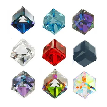 Многоцветни фантазийные 3D стъклени висулки-кристали за нокти, кристали за нокти, геометрични куб, квадрат декорации за нокти със собствените си ръце