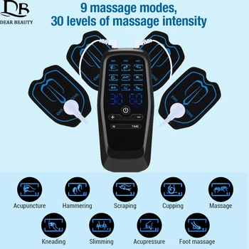 Електронен Миостимулятор MAS EMS, 9 Режими, 30 Нива, Цифров Физиотерапевтический Масажор ДЕСЕТКИ Апарати за масаж на гърба и шията, за Улесняване на болката.