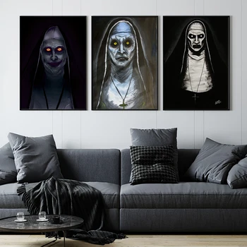 Класически плакат на отпечатъци от филм на ужасите, портретна живопис Ужасна монахиня, Абстрактно стенно изкуство, щампи с тъмни снимки за домашен интериор дневна