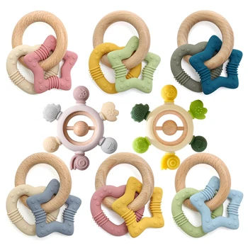 1бр бебешки силиконови играчки-прорезывателей, дървена пръстен, гривна във формата на звезда, играчки-прорезыватели, които не съдържат BPA, играчки за хранене при прорезывании зъбите подарък на новородено
