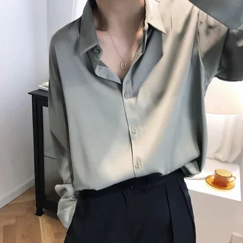 Дамски блузи Есен 2021, обикновена риза с отложным яка и дълъг ръкав, Офис Женски блузы, ежедневни Корейски, Японски Дамски блузи