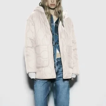 Жена памучни палто 2024, Зимна мода, джоб на съвсем малък, Топло Реколта Дамски връхни дрехи с цип дълъг ръкав, Блузи, яке