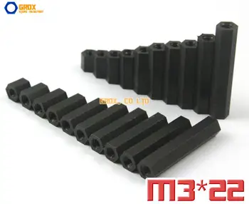 100 парчета черен найлон M3 x 22 мм за дънната платка с гнездовой печатна платка