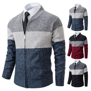 Ново мъжко палто, модерна бейзболна риза, Топъл, мек вълнен плат случайни пуловер, жилетка с цип, trend цветен пуловер.