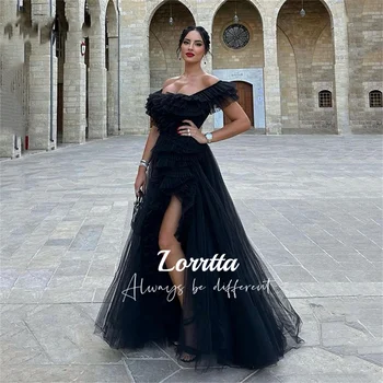 Lorrtta, на много нива абитуриентски рокли от черен тюл за специални събития 2024, вечерна рокля на принцеса с отрязани от двете страни, вечерни рокли за официални събития.