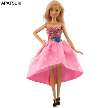 Модно куклено рокля с розови пайети за кукли Барби, облекло за кукли Барби, облекла, аксесоари за куклата къща 1/6, Играчки за деца