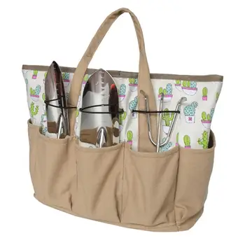 Чанта за градински инструменти от платно с изображение на кактус, градински чанта с джобове, преносими дръжка, чанта, голям капацитет, градински чанта за телефон