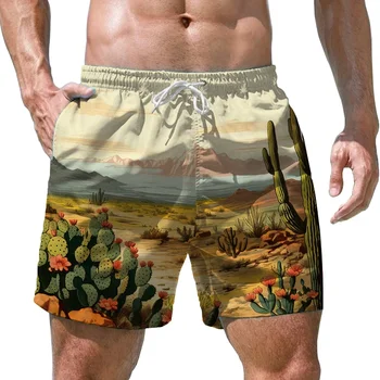 Гореща разпродажба на Летни мъжки шорти с 3D печат Cactus, плажни шорти, плавок за Хавайски плажната партита, модни ежедневните шорти