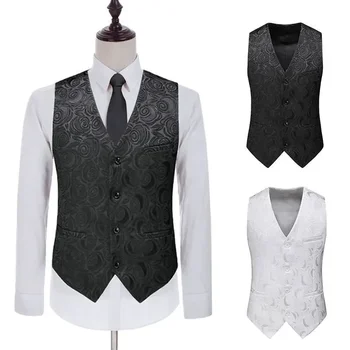 Есенно-зимна мъжка мода, индивидуалност, монтиране костюм, жилетка, мъжки стил голям черно-бял случайни жилетка