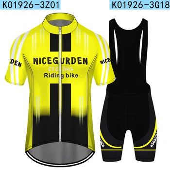 Облекло за планински велосипеди, мъжки топ и къси панталони с къси ръкави, Бързосъхнеща велосипедна фланелка с жълт принтом.