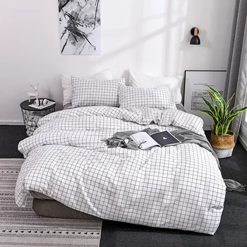 Комплект спално бельо с прости клетчатым модел, чаршаф и калъфка за възглавница Queen Single, спалня с двойно легло Twin King Size, завивки King Size
