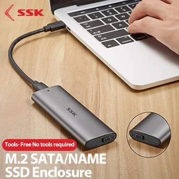 SSK Алуминиев корпус M. 2 SSD Корпус NVME Адаптер SSD-четец за USB3.2 Gen2 10 gbps NVMe PCIE 2242 2260 2280 SSD Корпус NVME