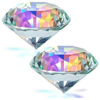 2 елемента 50 мм/ 2 инча AB Цветен фасетиран кристал диамант Преливащи преспапиета за дома и сватбени подаръци