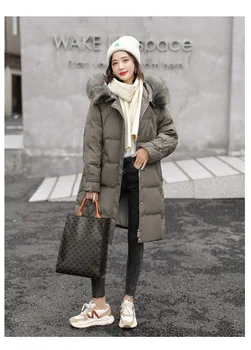 Зимните Изолирана Дамски якета, Дамски Елегантни Дълги палта от кожа яка, Корейски модни палта от бяла Патешко пух, паркове с качулка