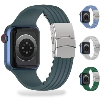 Мек Силиконов Ремък за Apple Watch Band Ultra 2 44mm 40 мм 49мм 42мм 41мм 45 мм Метален Спортен гривна за iWatch 9/8/7/6/5/4/3/SE