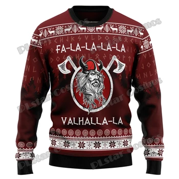 Есенно-зимния случайни вязаный пуловер унисекс, пуловер ValhallaLa Коледа Tattoo с 3D принтом, Мъжки грозен коледен пуловер KMY11