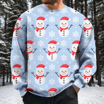Коледни качулки с принтом, мъжки ежедневни пуловер с кръгла воротом, Снежен човек, дълъг ръкав, hoody оверсайз, качулки най-високо качество